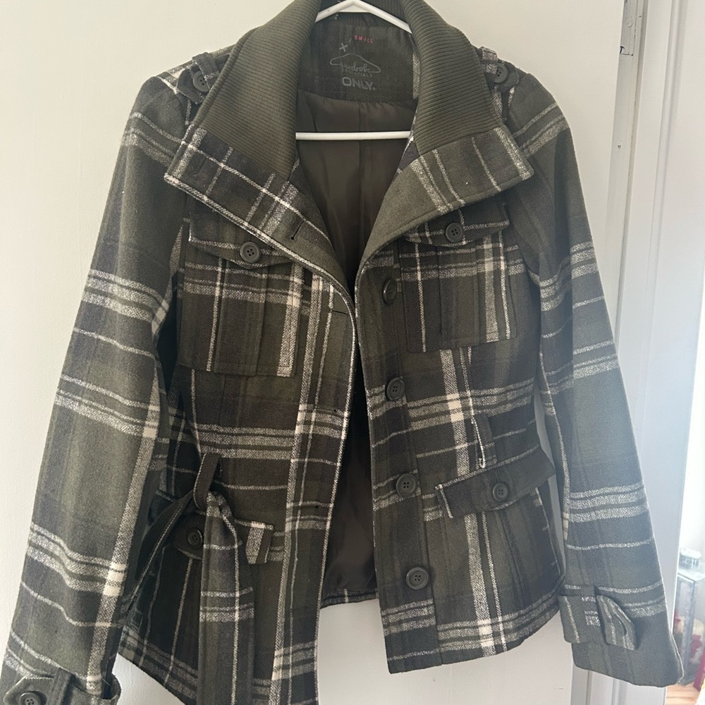Only Olive Plaid Utility Jacket
